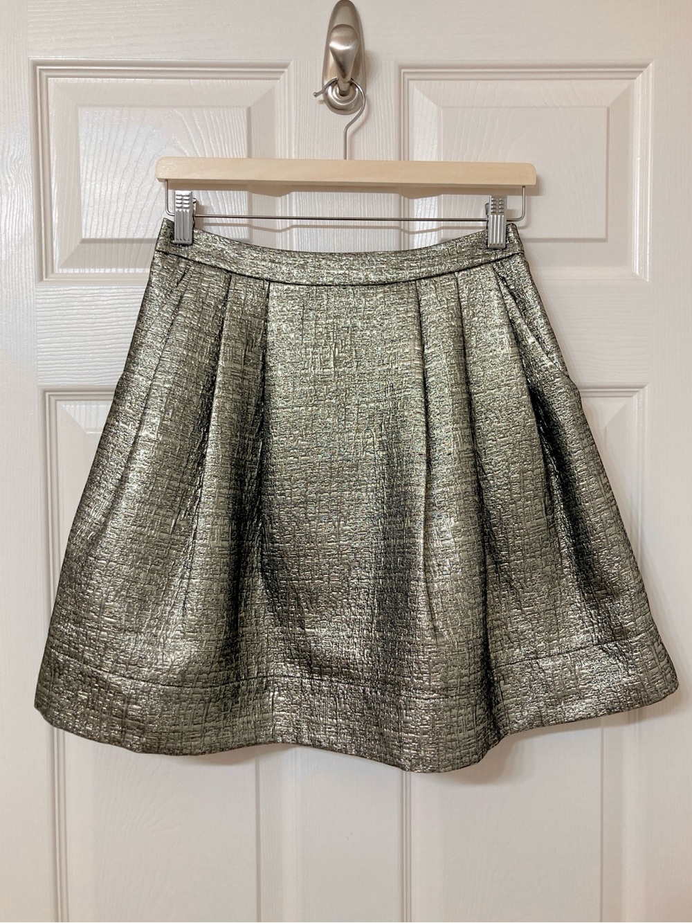 Shoshanna Metallic Gold A-line Pleated Mini Skirt 2 Holiday Gilded Glamour Party